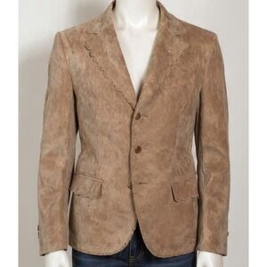 Pendleton Tan Suede Leather Jacket Woman Large Y2K Scalloped Eyelet Cutout